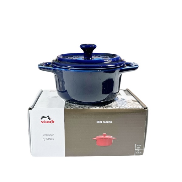 NEW Staub DARK BLUE MINI ROUND CERAMIC COCOTTE 10cm - Picture 1 of 7